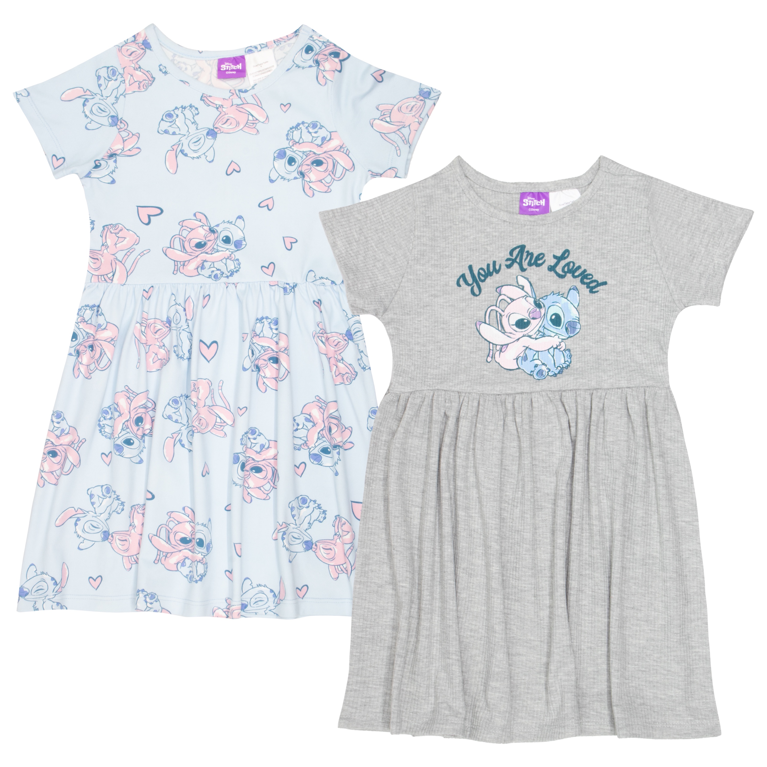 Disney Girls Lilo \u0026 Stitch Casual Dress 2 Pack - Super Soft Kids Dresses with Stitch and Angel Graphic Print (Size 4-16)